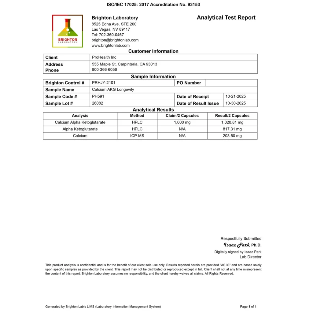 PH591 Calcium AKG Longevity